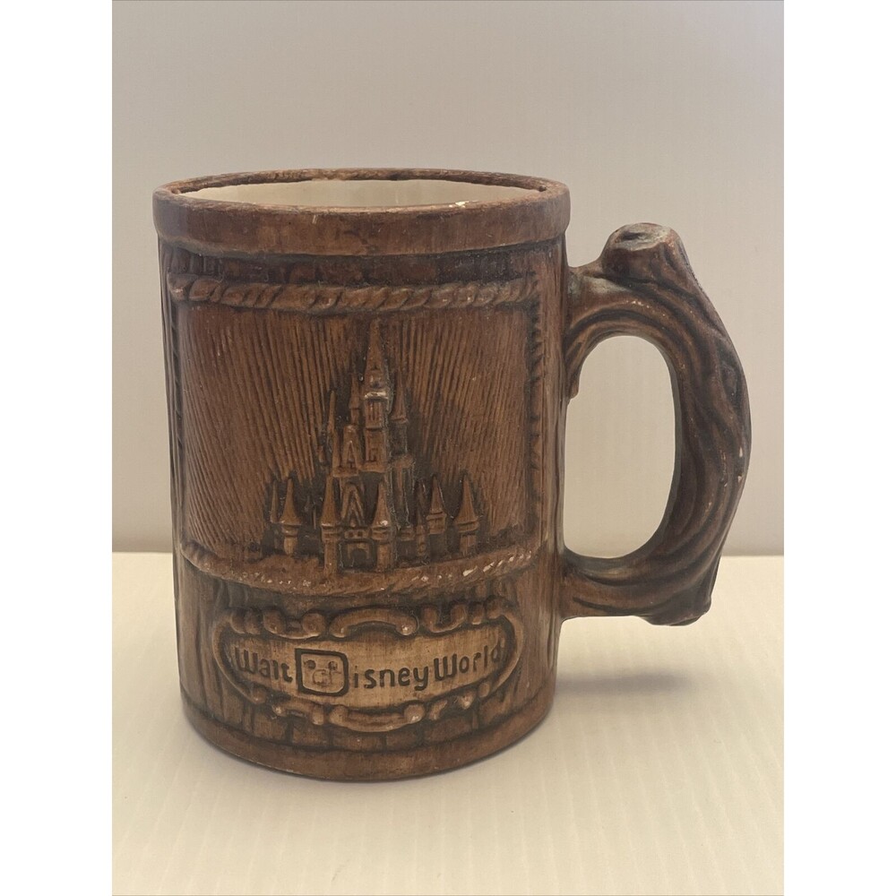 Walt Disney World Faux Wood Ceramic Mug Vintage Cinderella’s Castle